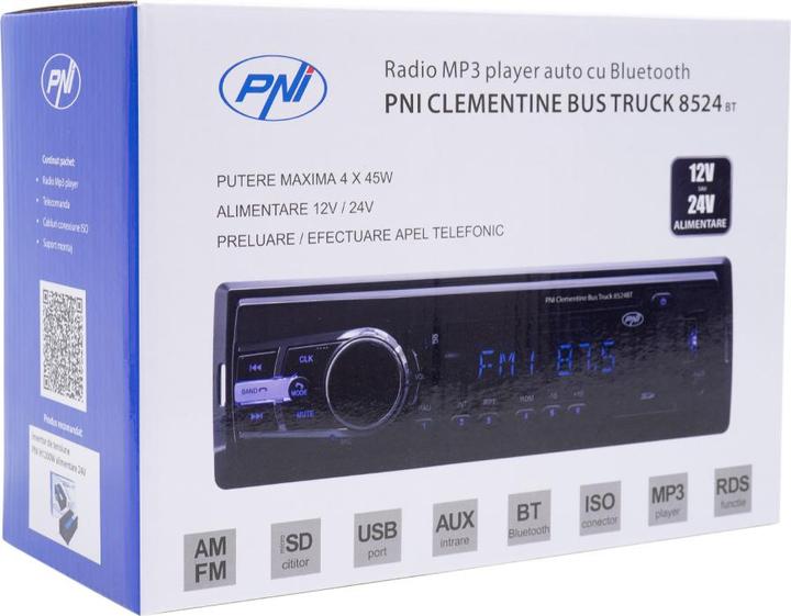 Actual product image PNI Car radio MP3 player Clementine Bus Truck 8524BT RDS 4x45w 12V/24V 1 DIN with SD, USB, AUX, RCA