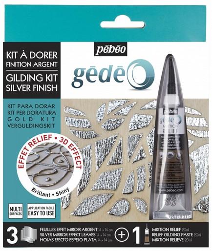 Image du produit Pebeo Kit à Dorer 3 Feuilles Effet Miroir Argent + Mixtion Relief (20 ml)