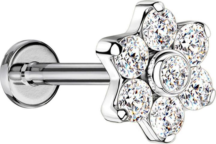 Immagine prodotto Star Piercing Micro Labret filo interno argento con cristalli di fiori argento (senza ottone)