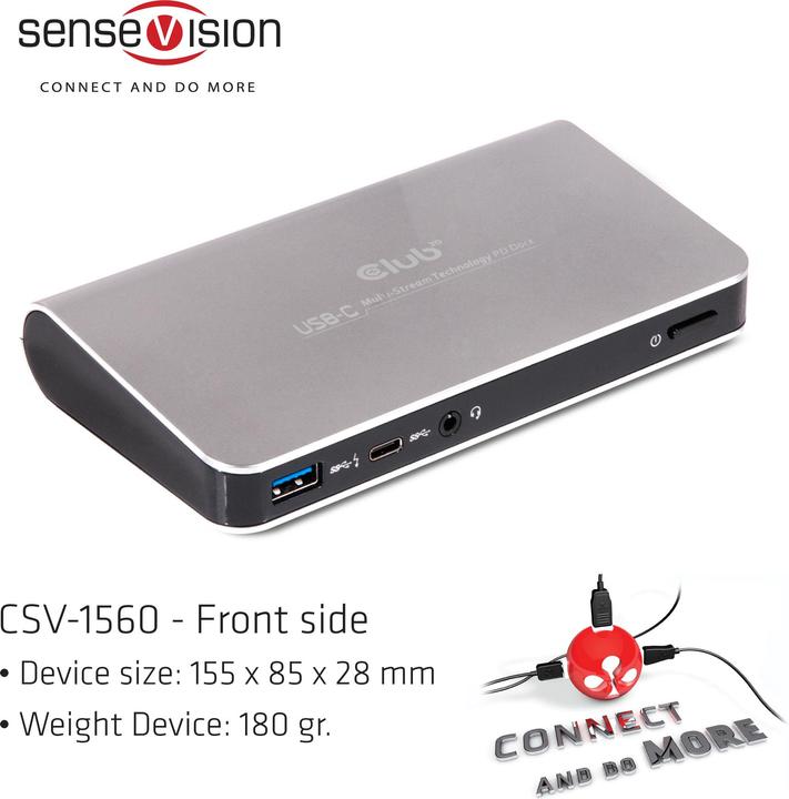 Image du produit Club 3D Station d'accueil MST USB de type C avec fonction de chargement (USB-A, 4 Ports)