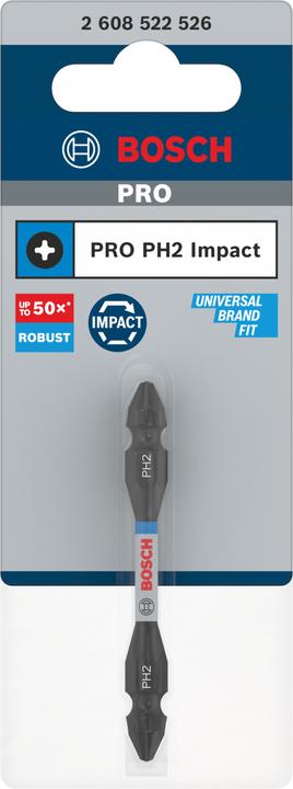 Produktbild Bosch Professional Zubehör PRO Impact Schrauberbit mit Doppelklingen und Pick and Click-Einsätzen, PH2, 65 mm (PH2)
