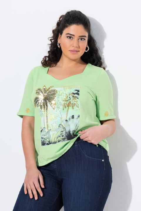 Produktbild Ulla Popken T-Shirt, Tunnelzug, Palmen, Herzausschnitt, Halbarm (60)