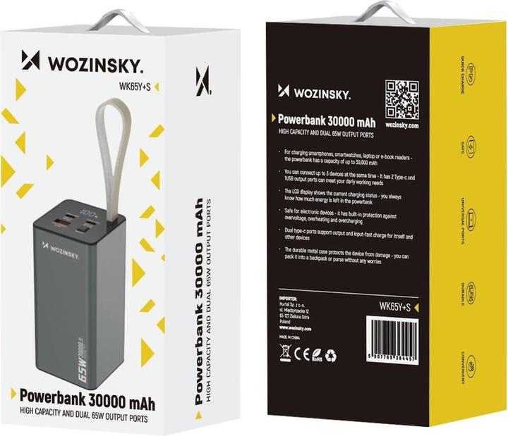 Actual product image Wozinsky Powerbank K65+ 65W 30000mAh 2x USB-C, 1x USB-A 65W - black (30000 mAh, 65 W, 65 Wh)