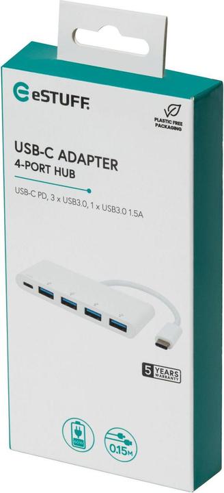 Image du produit eSTUFF USB-C Charging hub USB 3.2 Gen 1 (3.1 Gen 1) Type-C (USB-C, 4 Ports)