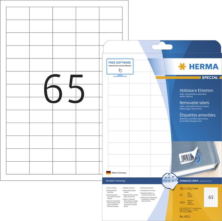 Actual product image HERMA A4 removable labels