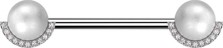 Star Piercing Barbell silber mit zwei Perlenkugeln silber Kristalle silber (Chirurgenstahl 316L, Messing)
