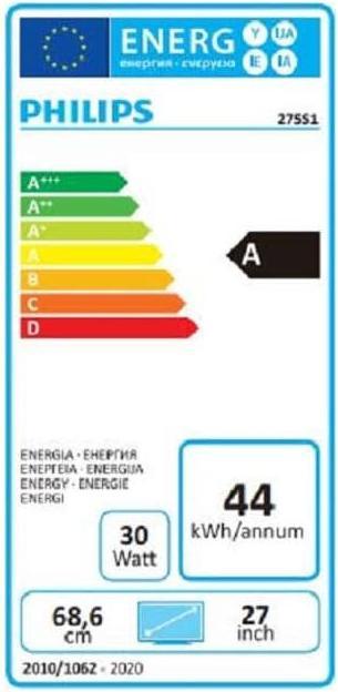 Energielabel Philips S-lijn 275S1AE (2560 x 1440 pixels, 27")