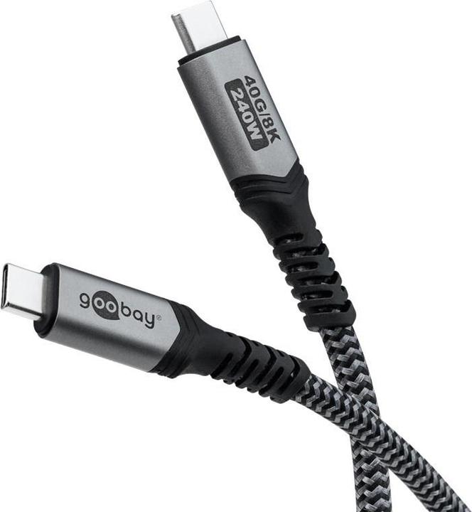 Image du produit Goobay Câble USB-C avec gaine textile, USB4, 240 W, 40 Gbit/s, Power Delivery, 0.5 m, noir, gris (0.50 m, USB 4.0)