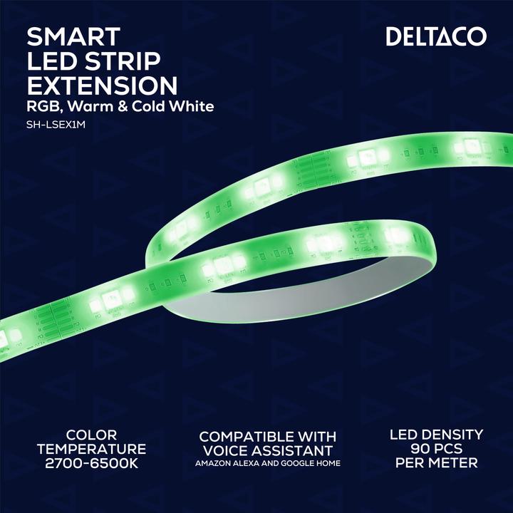 Produktbild Deltaco SMART HOME LED strip extension, 1m, RGB, 2700K-6500K, 6 contacts, suitable for SH-LS3M, whit (Mehrfarbig, 300 cm, Indoor, Outdoor)