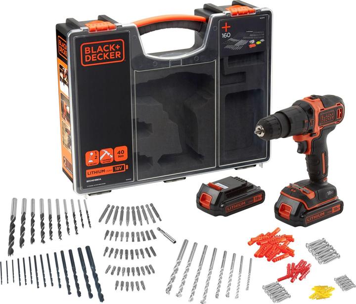 Actual product image Black & Decker BDCHD18BOA, 2 batteries & 160 pcs. Accessories set (Rechargeable battery operated)