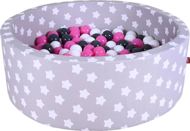 Knorrtoys Bällebad soft - "Grey white stars" - 300 balls creme/grey/rose (ca. 6cm Durchmesser)