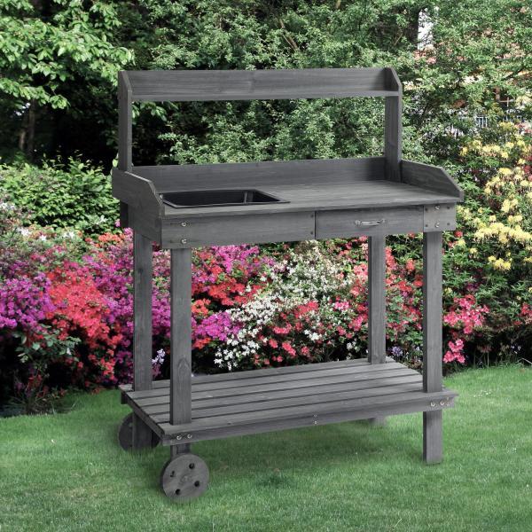 Produktbild Outsunny Gärtnertisch mit Waschbecken und Rollen (45 cm)