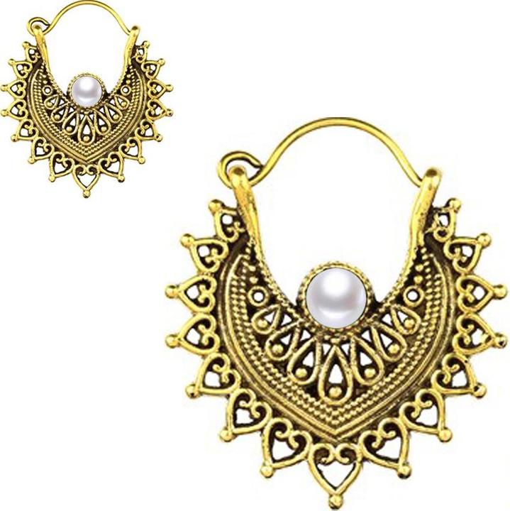 Star Piercing Ohrring vergoldet Filigrane Herzen mit Perle weiss (Messing)