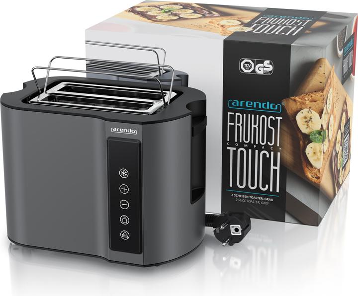 Produktbild Arendo Toaster Edelstahl 2 Scheiben Kurzschlitz, Display mit Restzeitanzeige, Touchpanel, Brötchenaufsatz