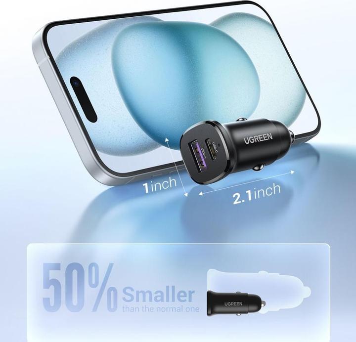 Actual product image Ugreen EC305 25845 car charger USB-C USB-A 30W - black