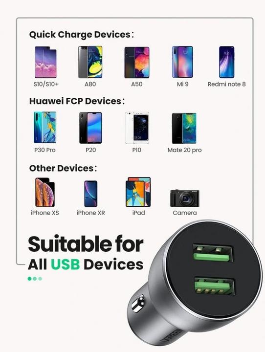 Produktbild Ugreen Dual USB-A QuickCharge 3.0 Autoladegerät 36W