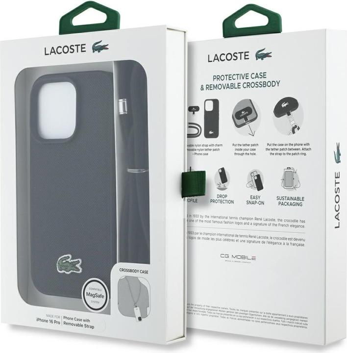 Immagine prodotto Lacoste Case Iconic Petit Pique Crossbody Cord MagSafe for iPhone 16 Pro black (Apple iPhone 16 Pro)