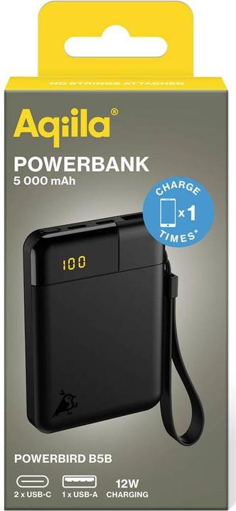 Productafbeelding Aqiila Powerbird B5B - Powerbank 5000 mAh, 12W - Zwart (5000 mAh, 12 W, 37 Wh)