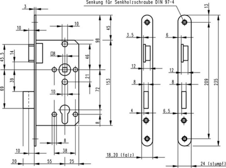 Produktbild BKS Einsteckschloss 55mm PZW DIN Links (04150009) (Einsteckschloss)