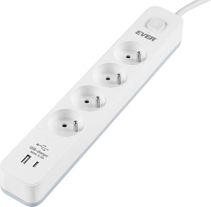 Produktbild Ever Listwa Antyprzepięciowa Protect 4pl 1a1c 1 5m (4 x, USB-A, 1.50 m)
