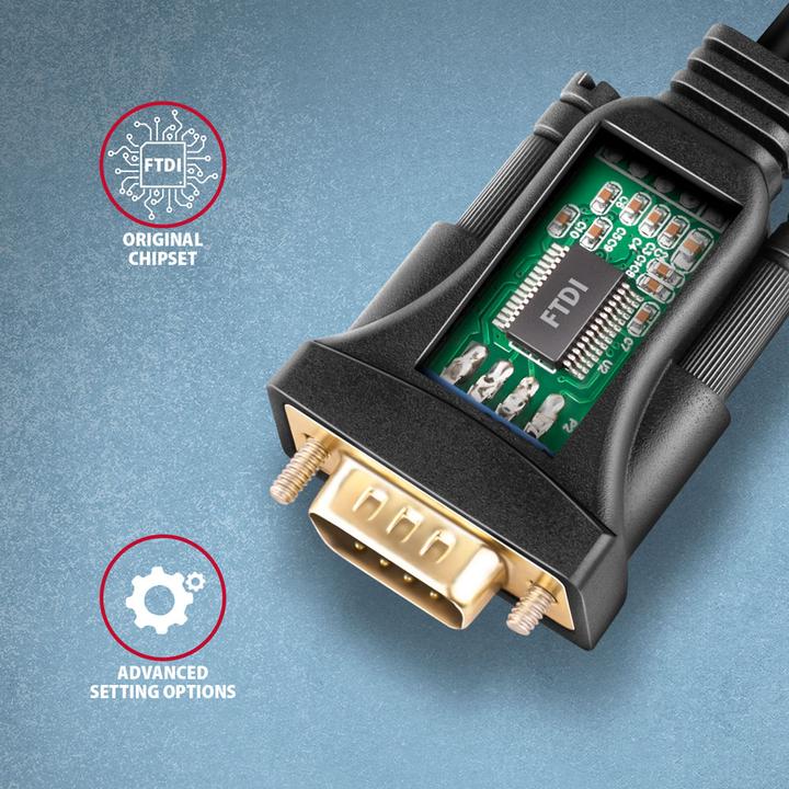 Actual product image Axagon ADS-1PQN, USB-A 2.0 - sÃ©riovÃ½ RS-232 DB9-M FTDI adaptÃ©r / cable (1.50 m)