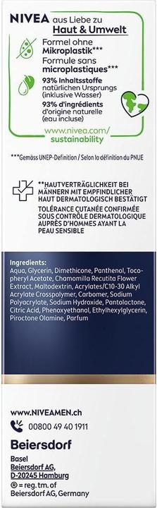 Valeurs nutritives et ingrédients NIVEA MEN Gel de soin Sensitive Barbe & Visage (50 ml)