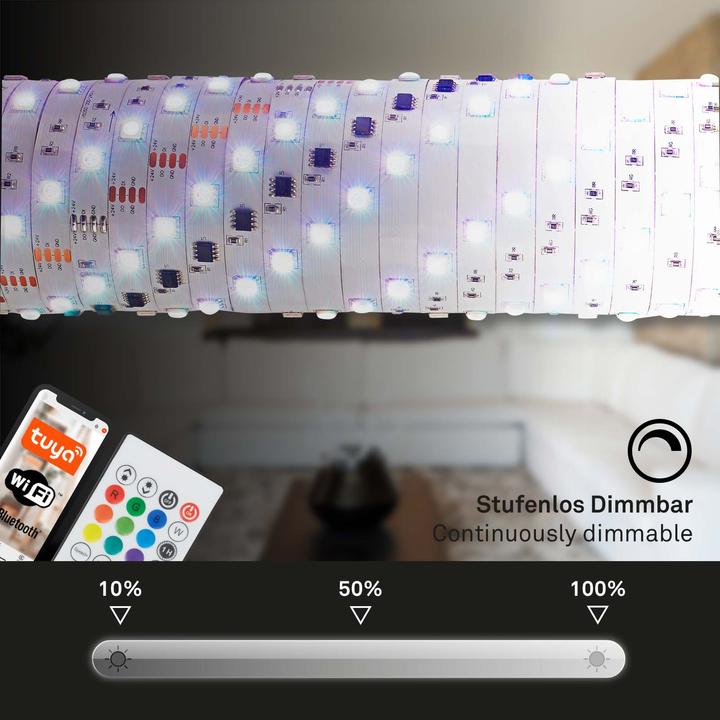 Image du produit Briloner WiFi + Bluetooth Magic RGB-LED Flexband, 5m, capteur de musique inclus (RGBIC, 500 cm, Intérieur)