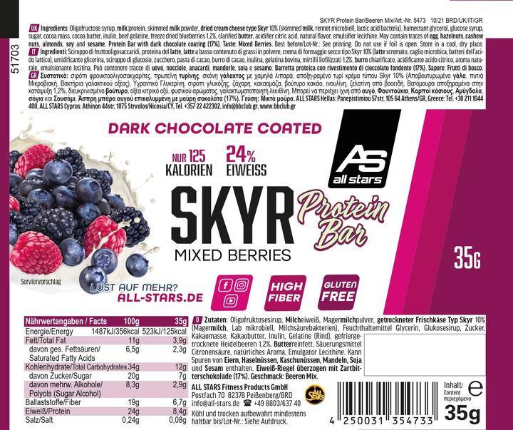 Produktbild All-Stars SKYR Bar (Mixed Berry, 24 Stk., 840 g)