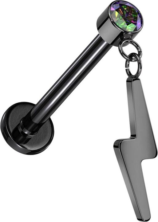 Immagine prodotto Star Piercing Labret micro senza fili cilindro nero cristallo nero scuro ciondolo multicolore fulmine nero (senza ottone, Titanio G23)