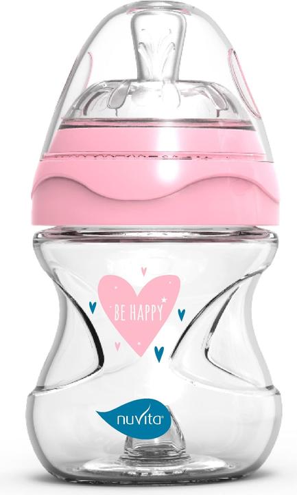 Nuvita Glazen fles antikoliek roze 0M+ (140 ml)