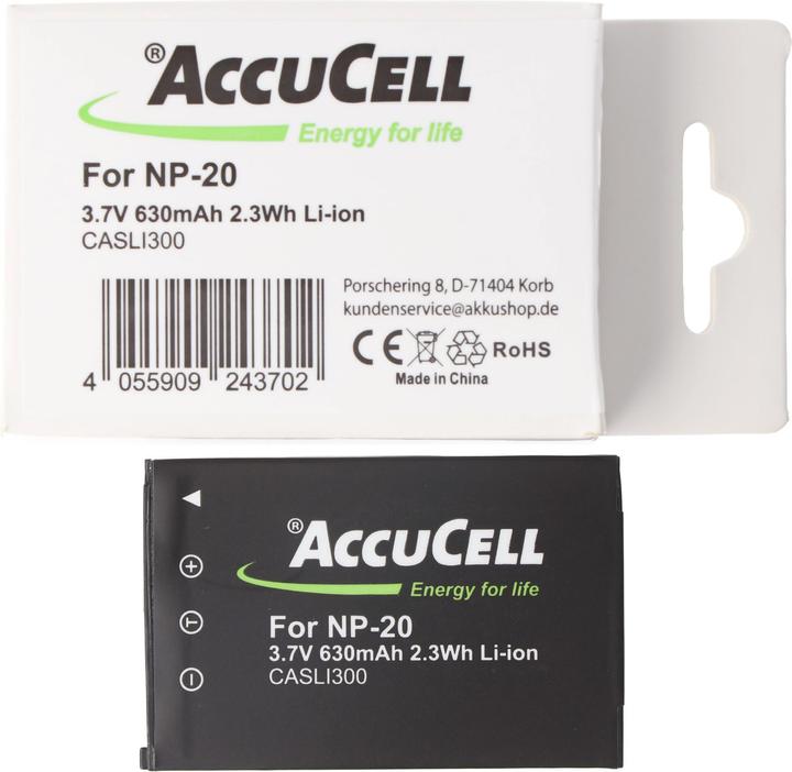 Produktbild AccuCell Akku passend für Casio NP-20 Akkuty Casio Exilim EX-M1, EX-M2, Casio NP20, Sony NP-20DBA