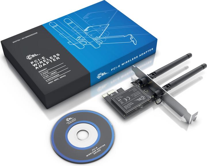 Actual product image CSL WLAN network card 2.4 Ghz PCIe, 300 Mbit/s WiFi adapter card with 2x external antennas (Mini PCI Express)