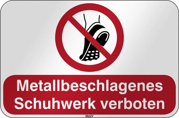 Produktbild Brady P/P035/DE390/RFL-590X390-1, ISO Sicherheitsschild - Metallbeschlagenes Schuhwerk verboten, L