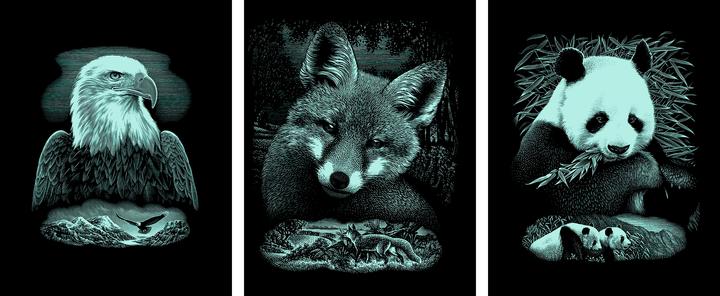 Productafbeelding Mammut Krasplaatjes "Wilde dieren", zilver, 3 motieven, 20 x 25,2 cm