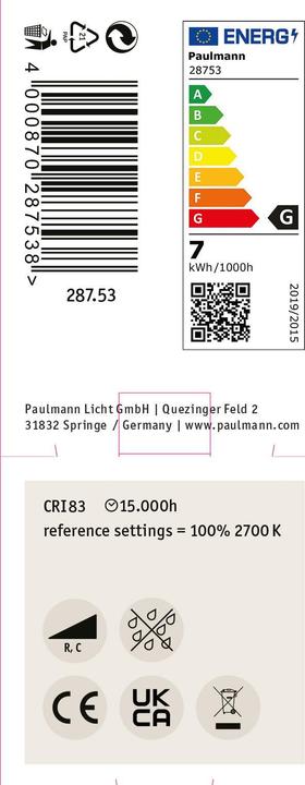 Energy Label Paulmann Reflector (GU10, 7 W, 460 lm, 1 x, G)