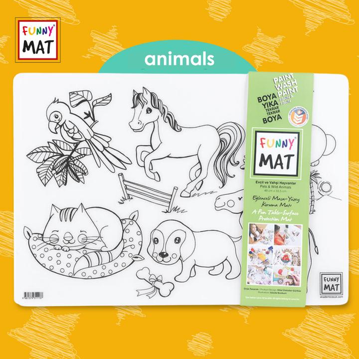 Actual product image Funny Mat Set of reusable colouring pages pets and wild animals, set of 2 (23 x 48 cm)