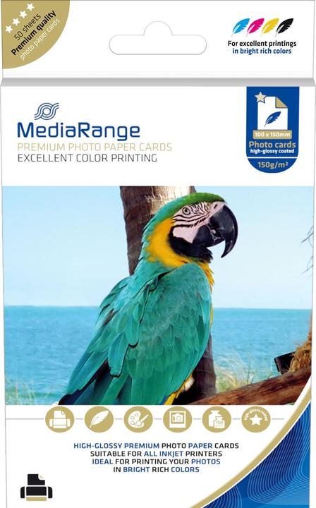 MediaRange FOTOPAPIER KARTEN 150gr WEISS MRINK115 50Blatt Hochglanz 100x150mm (150 g/m², 100 x 150 mm, 50 x)