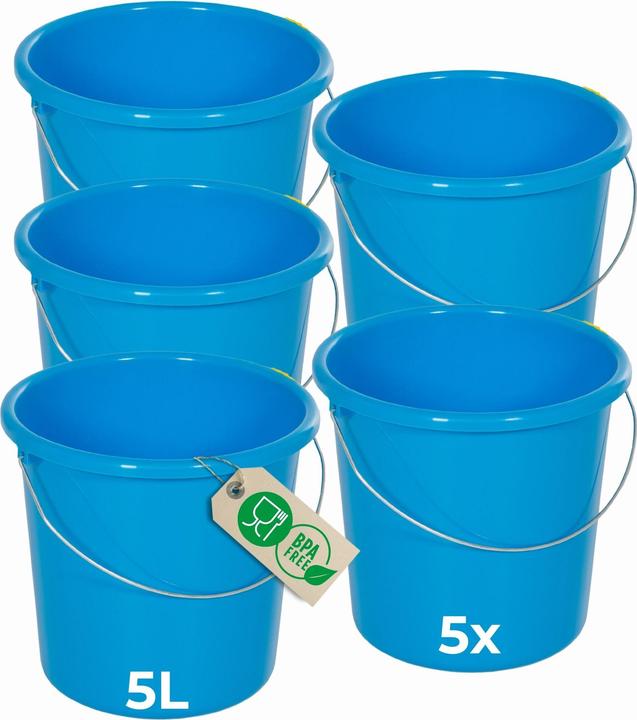 Produktbild Novaliv 5 Stück Eimer 5L Blau mit Masseinteilung - Putzeimer 5 Liter? 22,5 cm Praktischer Allrounder (5 Stk.)