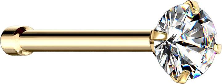 Star Piercing Nasenstecker gerade vergoldet runder Kristall silber gefasst (ohne Messing, Chirurgenstahl 316L)