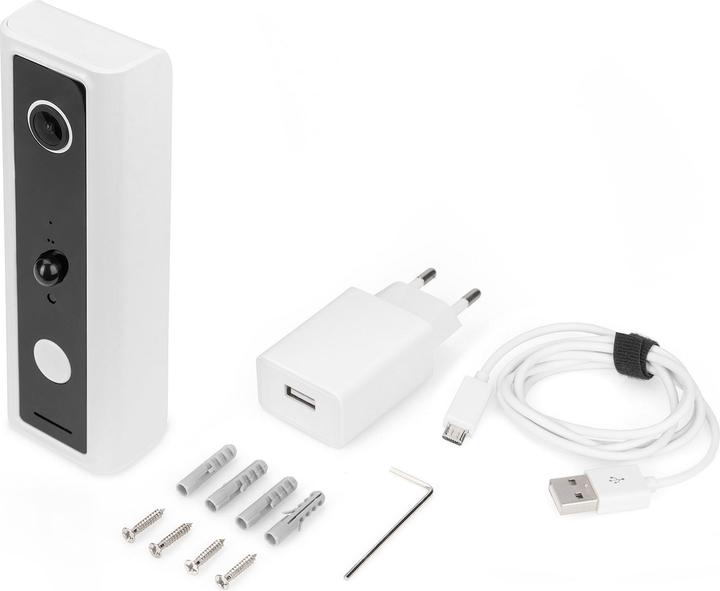 Produktbild Digitus Smarte Full HD Türklingel-Kamera mit PIR-Bewegungsmelder, Akkubetrieb + Sprachsteuerung (Kabellos)