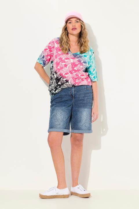 Produktbild Ulla Popken Capri Mandy, Palmenmuster, weites Bein, Wascheffekte (42)