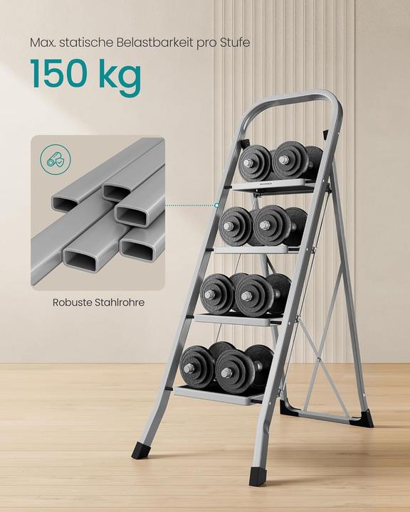 Immagine prodotto Songmics Klappbare Trittleiter mit 4 Stufen (Stile, 139 cm)
