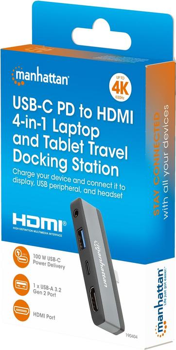 Actual product image Manhattan USB-C PD to HDMI 4-in-1 mobile docking station for laptop and tablet (USB-C, 1 Ports)