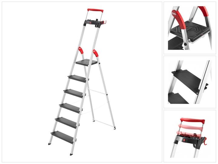 Produktbild Hailo L100 TopLine, Alu-Sicherheits-Stehleiter, 6 Stufen (Stehleiter, 17 cm)