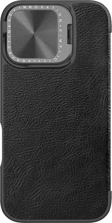 Actual product image Nillkin Qin Prop Leather Case with Camera Cover and Stand for iPhone 16 - Black (Apple iPhone 16)