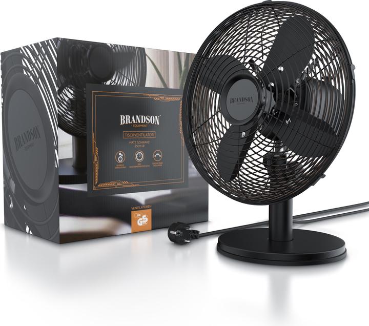 Produktbild Brandson Tischventilator, Retro Design, Oszillation, Neigungswinkel ca. 40°, Metallgehäuse, 30W, schwarz (50 dB)