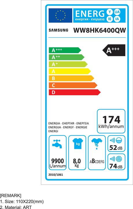 Energie-Label Samsung WW8HK6400QW (8 kg, Links)