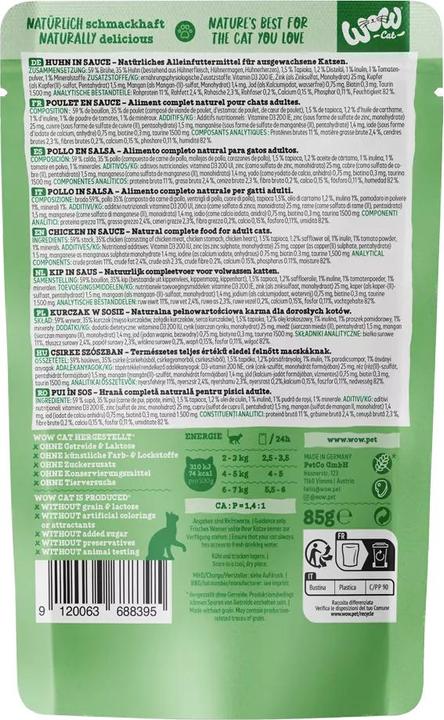 Nährwerte und Zutaten WOW Huhn in Sauce, 85g (Adult, 1 Stk., 85 g)