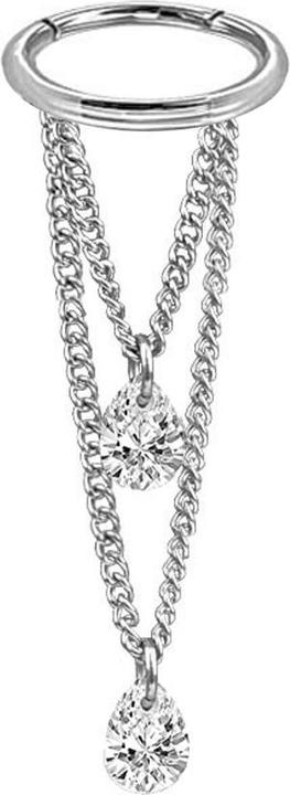 Immagine prodotto Star Piercing Anello a micro segmenti incernierato in argento ciondolo a due catene due cristalli ovali argento (Acciaio chirurgico 316L, senza ottone)