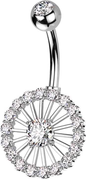Star Piercing Banane silber mit Kugel silber Kristall silber und Rad Kristalle silber (Messing, Chirurgenstahl 316L)